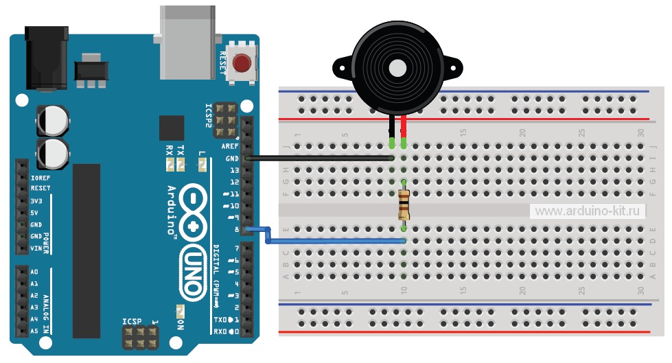 Arduino проект 10:  Управляем пьезоизлучателем: меняем тон, длительность, играем музыку