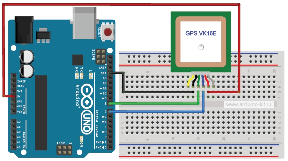 Схема подключения GPS-приемника к Arduino